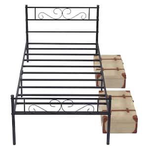 Twin Size Bed Frame with Headboard and Footboard, No Box Spring Needed Heavy Duty Metal Platform, Black, 39.76" W