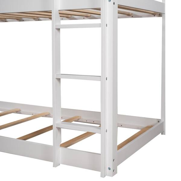 White Twin Over House Low Bunk Bed, Twin Bed En Español