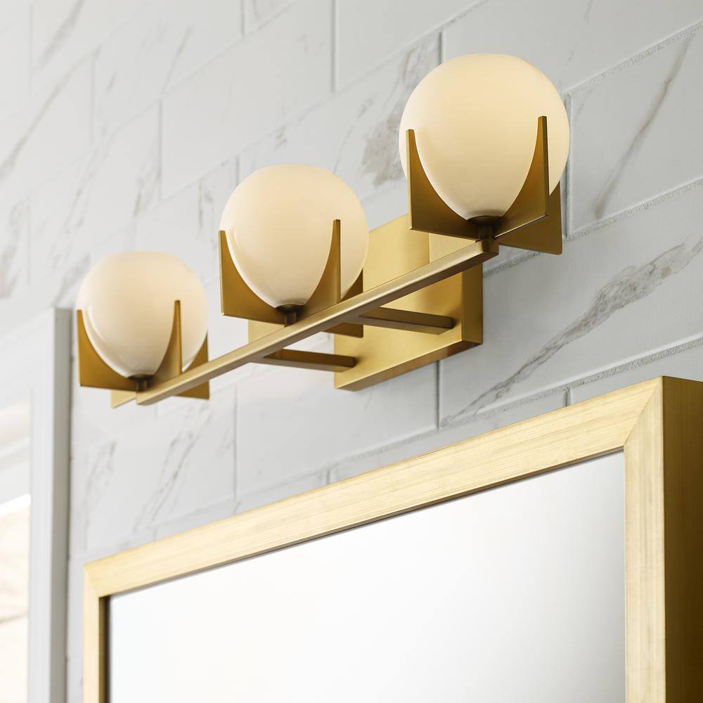 Abbott Mid-Century Modern 3-Light Burnished Brass Vanity with White Milk Glass
