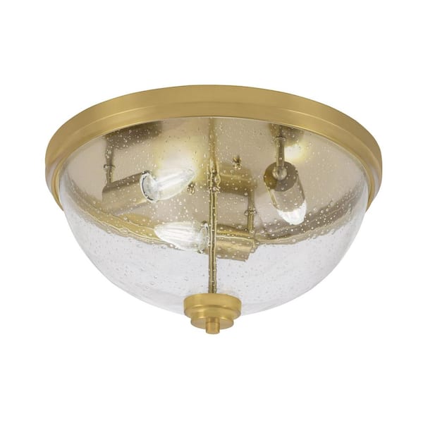 Unbranded Ashland 16 in. 3 Light New Age Brass Flush Mount with Clear Bubble Glass Shade No Bulbs Included