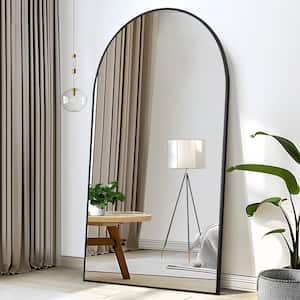 39 in. W. x 71 in. H Full Length Arched Free Standing Body Mirror, Metal Framed Wall Mirror, Large Floor Mirror in Black