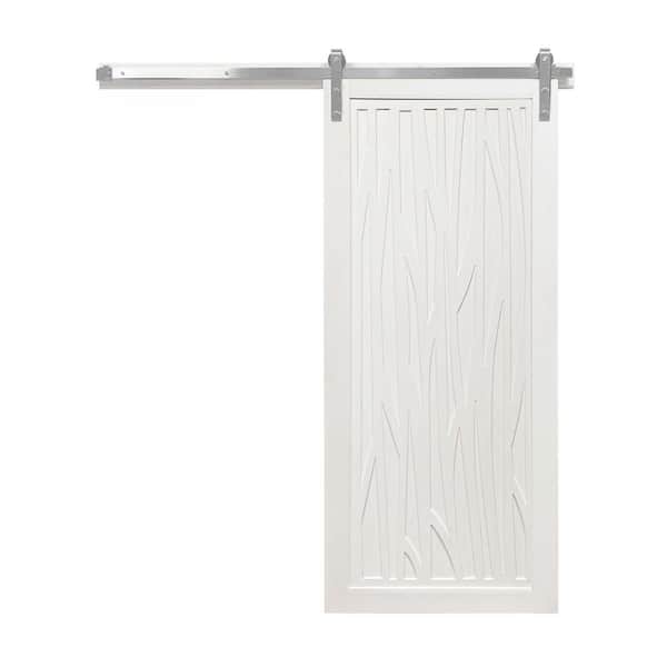 VeryCustom 30 in. x 84 in. Howl at the Moon Bright White Wood Sliding Barn Door with Hardware Kit in Stainless Steel