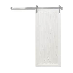 42 in. x 84 in. Howl at the Moon Bright White Wood Sliding Barn Door with Hardware Kit in Stainless Steel