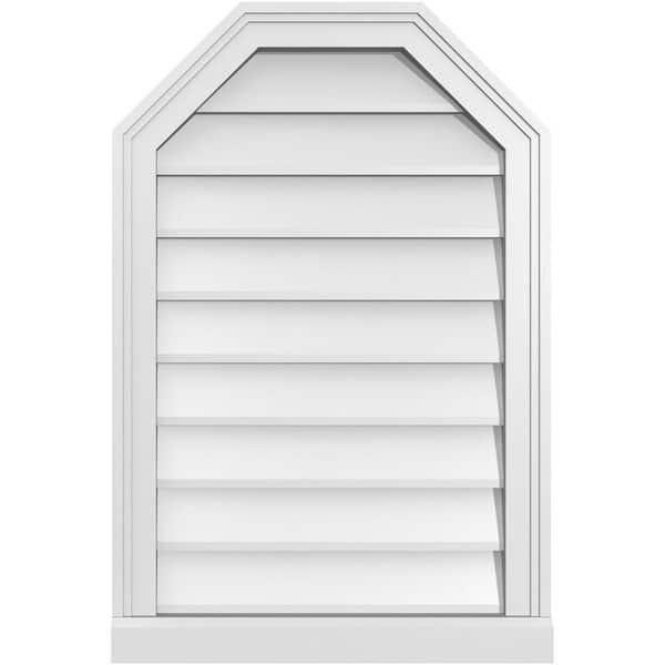 Ekena Millwork 20" x 30" Octagonal Top Surface Mount PVC Gable Vent: Non-Functional with Brickmould Sill Frame