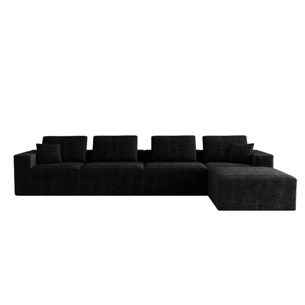 142 in. Armless 5-piece Plush Corduroy Fabric Modular Sectional Sofa in Black durable construction price history on PriceWatchPro