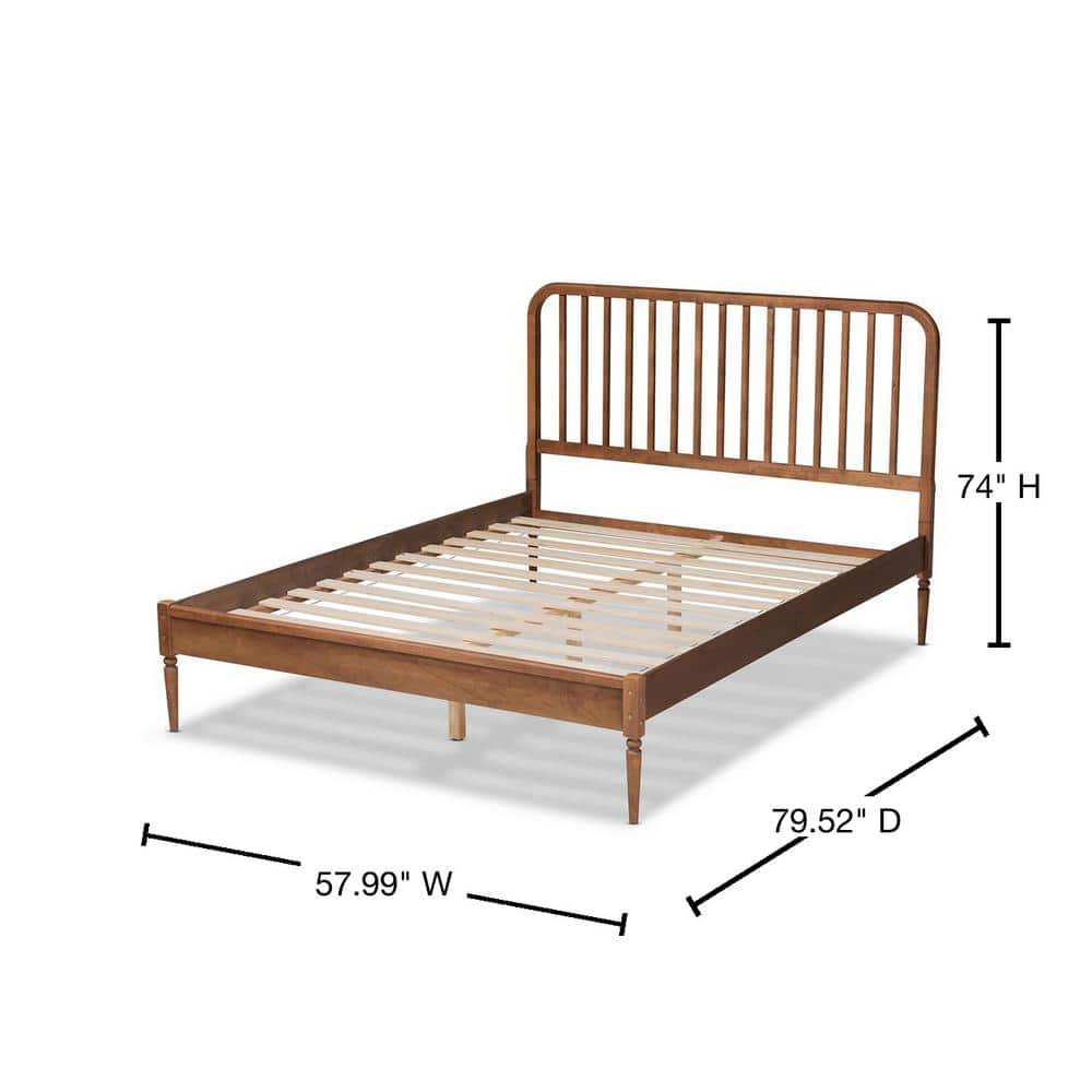 Walnut Brown Full Wood Frame Upholstered Tufted Bed with Slats
