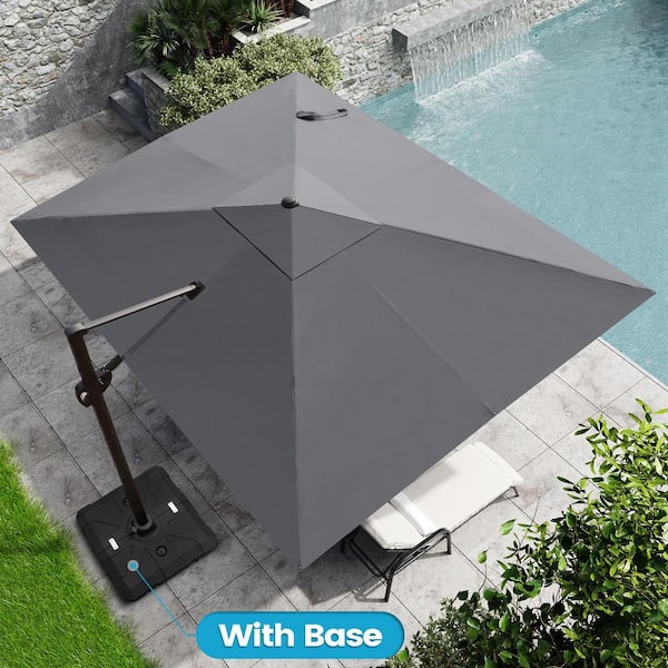 Crestlive Products 11 ft. x 9 ft. Rectangular Outdoor Cantilever Patio Umbrella in Dark Gray with 260 lbs. Base Stand