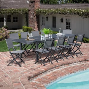 Naples 11-Piece Aluminum Outdoor Dining Set with 10-Folding Sling Chairs and a 40 in. x 118 in. Expandable Dining Table