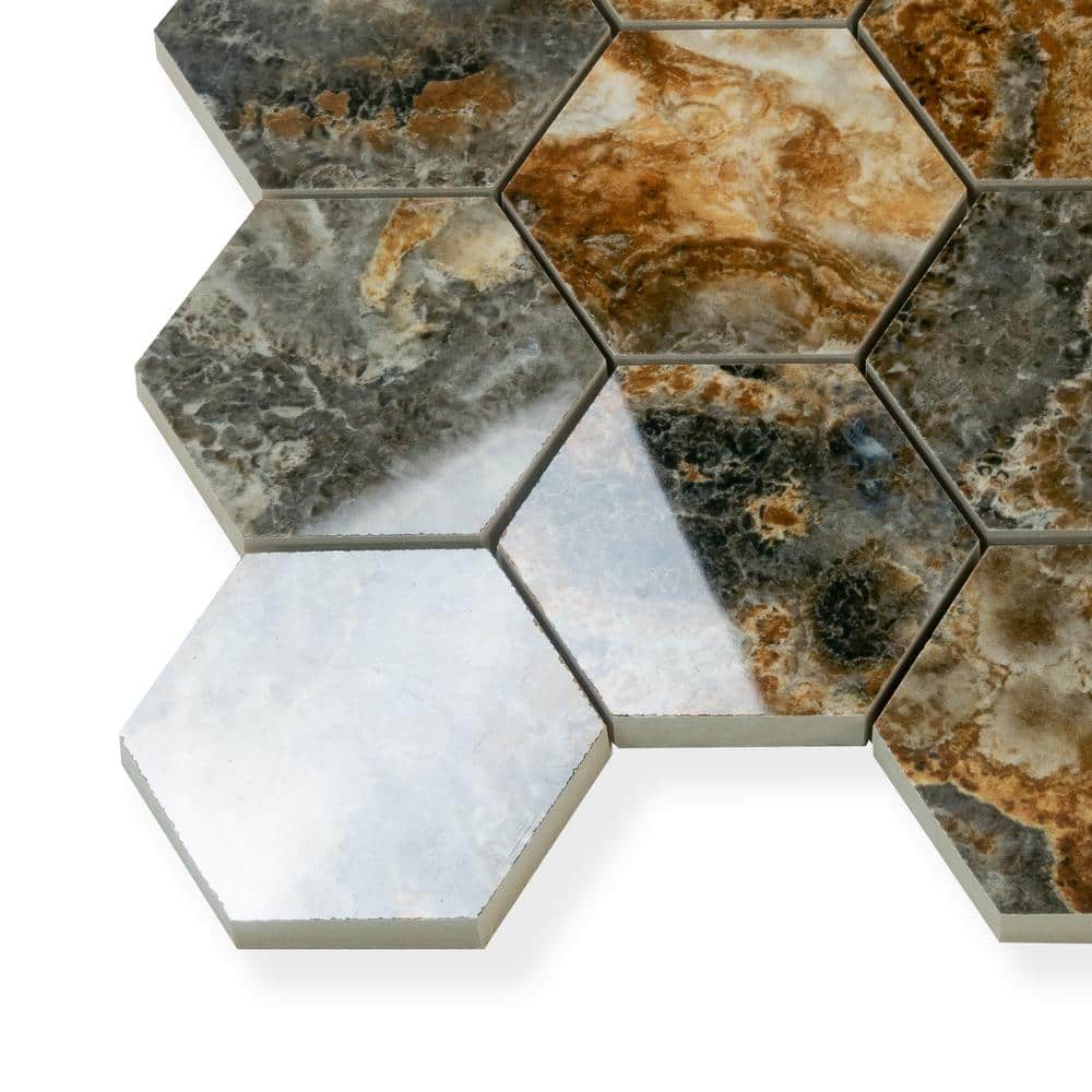 Splendor 8.9'' x 12.8'' Polished Brown Porcelain Hexagon Mosaic Tile