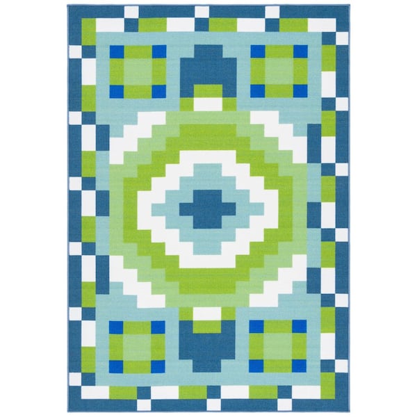 Digital Artifact Blue/Green 5 ft. x 7 ft. Machine Washable Geometric Medallion Area Rug