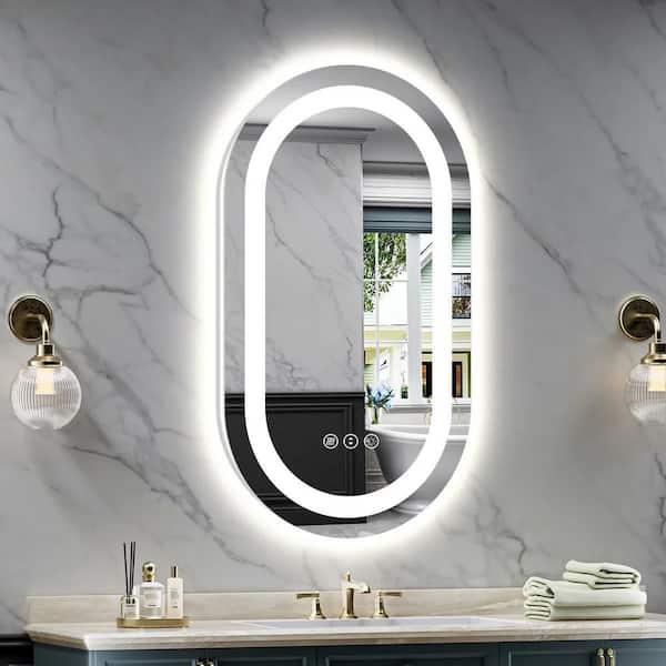 20 in. W x 36 in. H Oval Frameless Front & Back Lighted Anti-Fog Wall Bathroom Vanity Mirror, Tempered Glass, UL