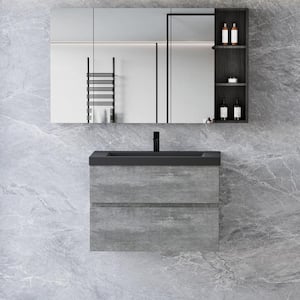 30 in. W Single Sink Floating Bath Vanity in Gray with Black Quartz Sand Top and Two Drawers, Pre-Assembled