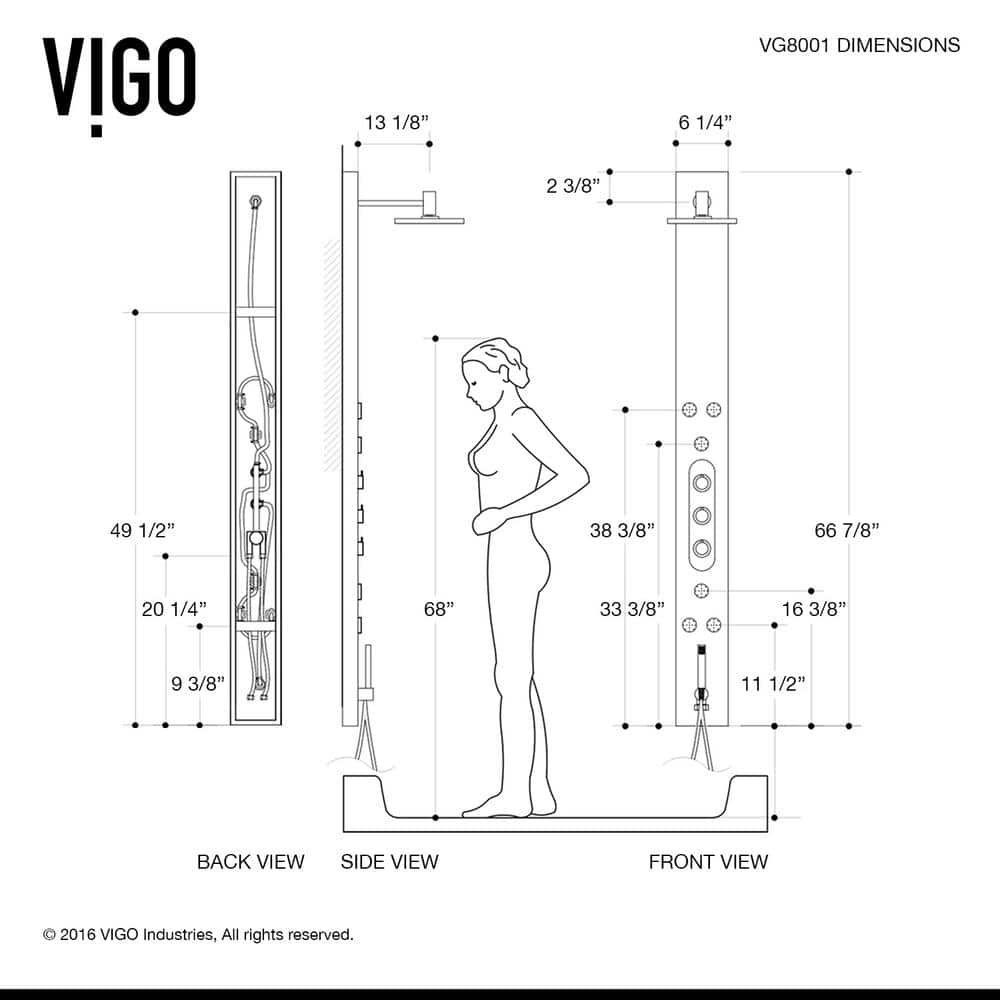Dilana 67" Stainless Steel 6-Jet Shower System with Hand Shower