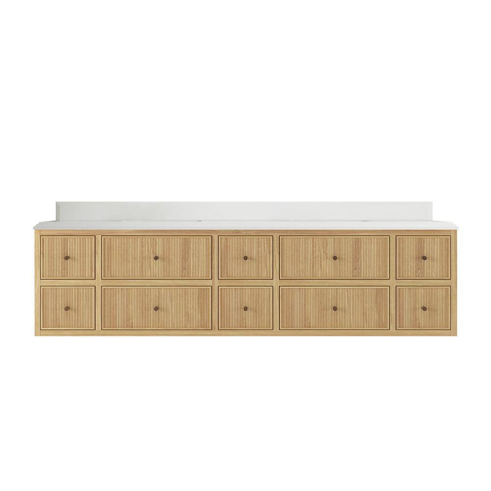 Sonoma 84'' Light Natural Teak Double Floating Vanity with Quartz Top
