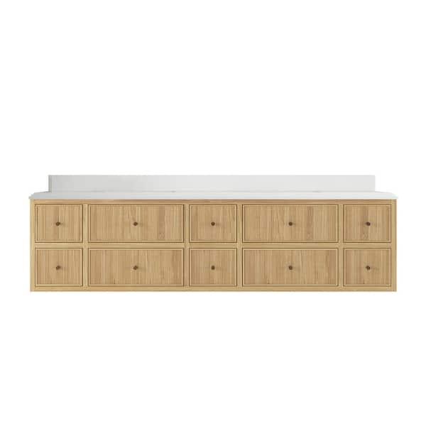 Willow Collections Sonoma Floating 84 in. H Double Sink Freestanding Light Natural Bath Vanity with 1.5" White Qt. Top Unassembled