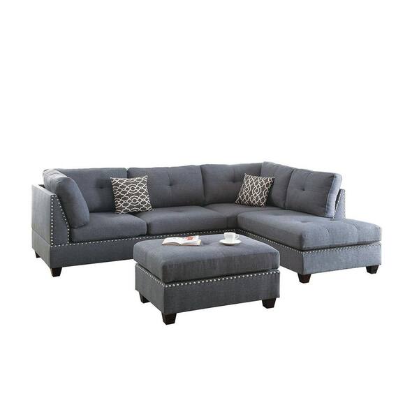 3 Piece Gray Polyester 4 Seat L Shape Left Facing Sectionals 