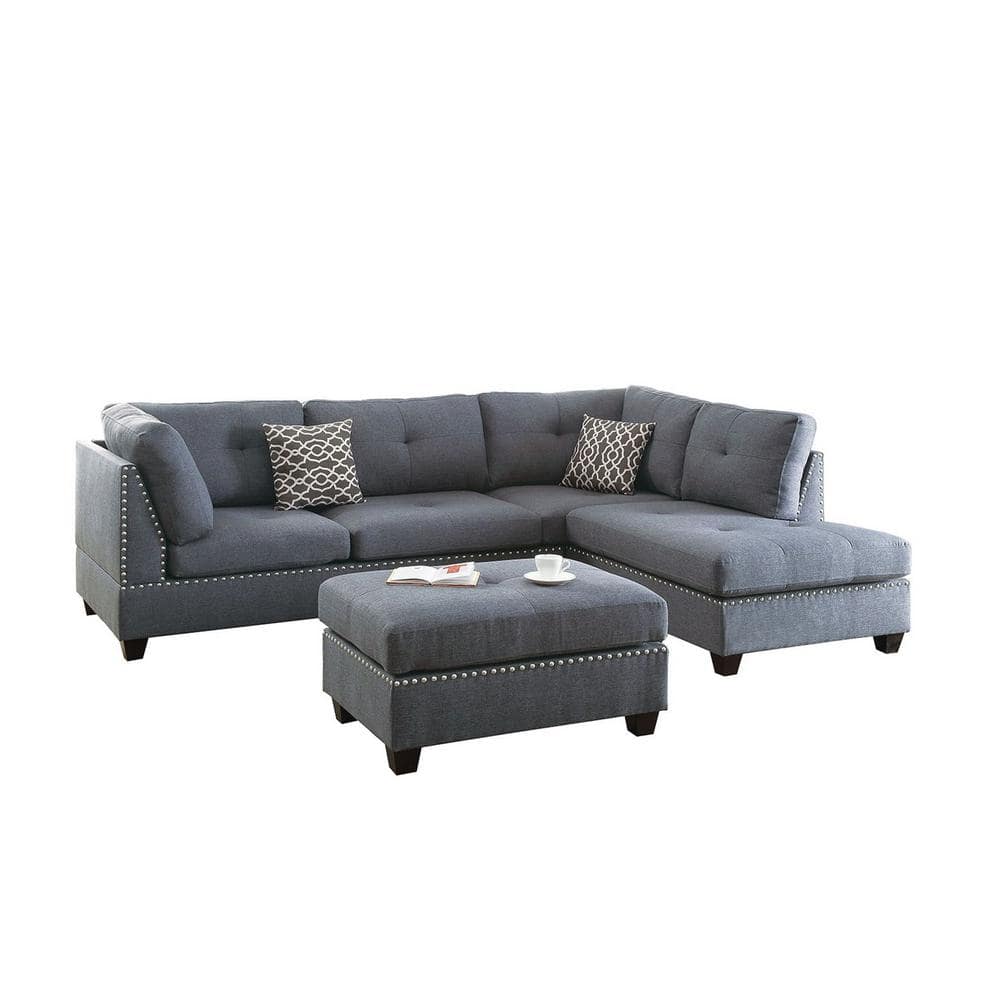 SIMPLE RELAX Bobkona Viola 104 in. W Armless 3-Piece Polyester L Shaped Tufted Sectional Sofa in Gray with Reversible Chaise -  SR016975