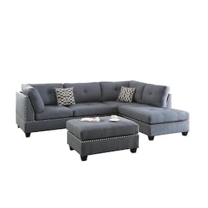 Bobkona Viola 104 in. W Armless 3-Piece Polyester L Shaped Tufted Sectional Sofa in Gray with Reversible Chaise