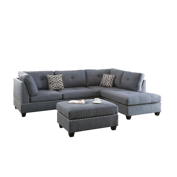 SIMPLE RELAX Bobkona Viola 104 in. W Armless 3-Piece Polyester L Shaped Tufted Sectional Sofa in Gray with Reversible Chaise