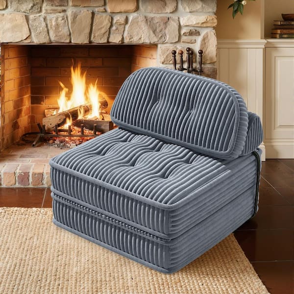 4 in-1 71 in. W Dark Blue Folding Linen Full Size Sofa Bed
