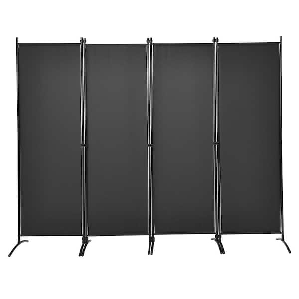 5.6 ft. Tall Black 4-Panel Privacy Screen Folding Room Divider Freestanding with Iron Frame Black