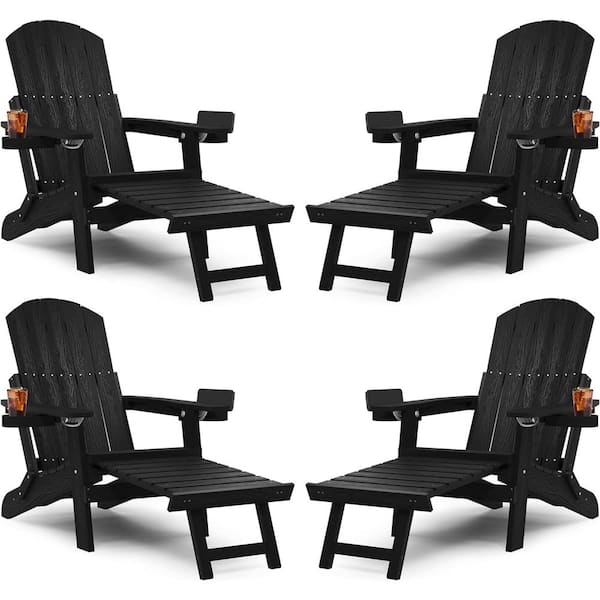 Reviews For YEFU Black Outdoor Folding Adirondack Chair With Integrated ...