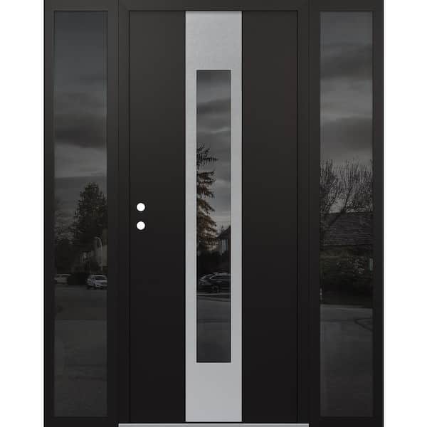 A1 60 in. x 80 in. Silver P Right-Hand/Inswing Mirrored Glass Black/Black 2 Sidelite Steel Prehung Front Door