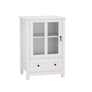 White Wood 22.05 in. Buffet Storage Cabinet with Single Glass Doors and Unique Bell Handle