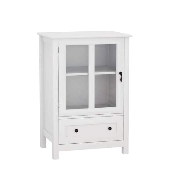Unbranded White Wood 22.05 in. Buffet Storage Cabinet with Single Glass Doors and Unique Bell Handle