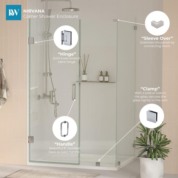 36 in. x 76 in. Frameless Corner Hinged Shower Enclosure in Chrome 36 in. x 76 in. Frameless Corner Hinged Shower Enclosure in Chrome