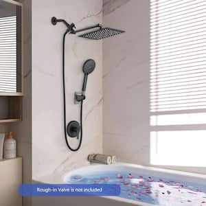 7-Spray Patterns 10 in. Wall Mount Square Rain Dual Shower Heads with Hand Shower in Matte Black