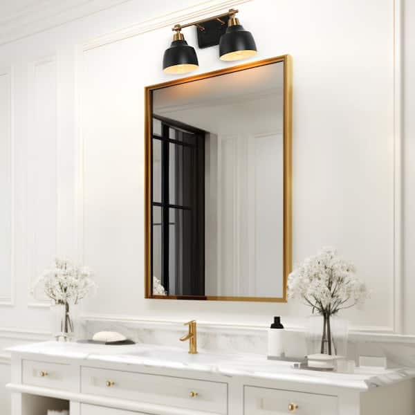 LNC Modern 2-Light Black Vanity Light with Brass Plated Metal Arm