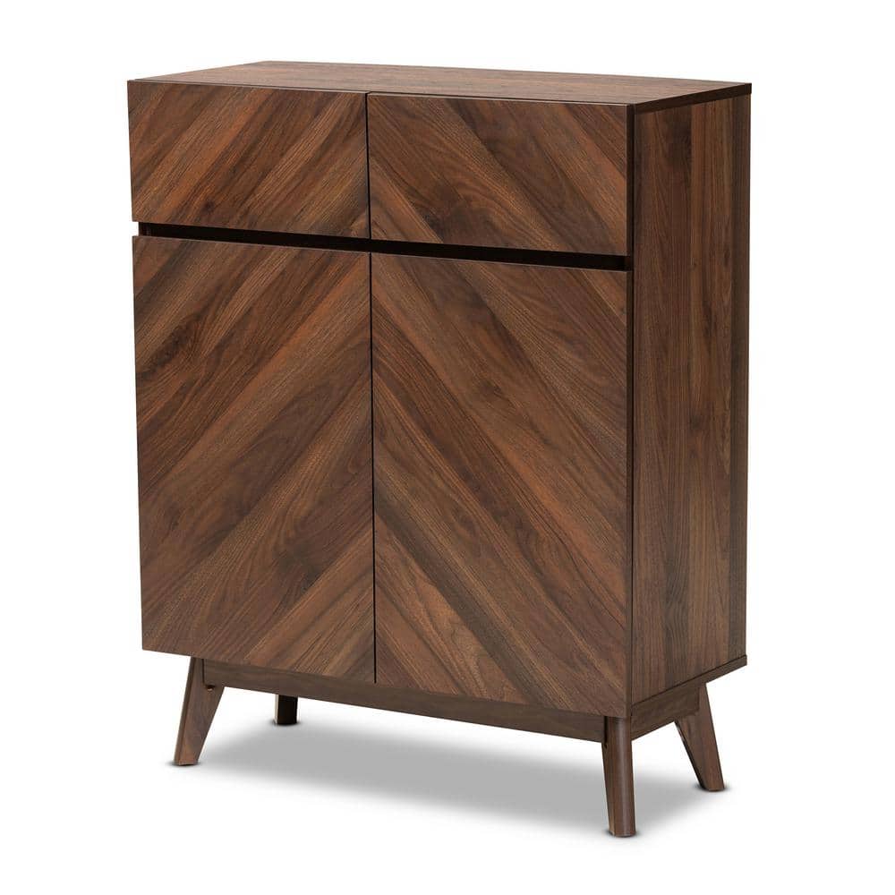 Hartman Walnut Brown Finished Wood Mid-Century Modern Shoe Cabinet