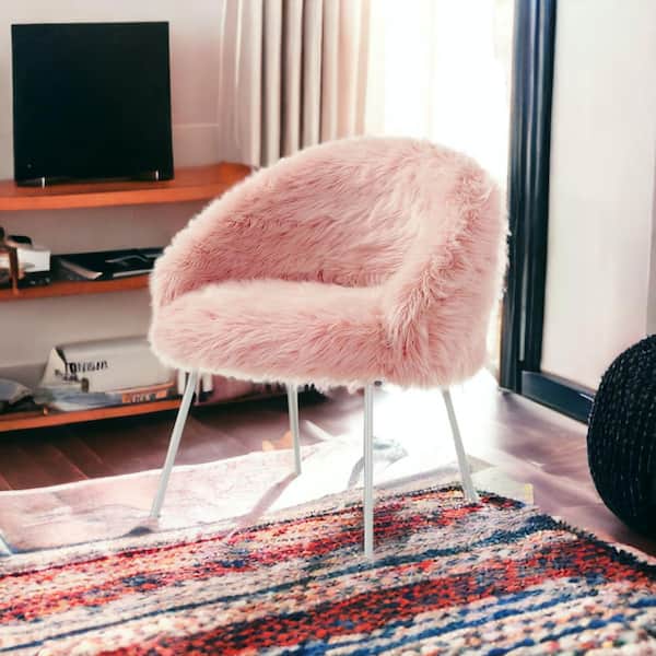 HomeRoots Amelia 31.5 in. Rose Faux Fur Arm Chair