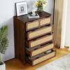 ATHMILE Walnut Wooden Rattan 5-Drawer Storage Cabinet Dresser (15.74 in. D x 31.49 in. W x 43.3 in. H) WNT-61303C80-C