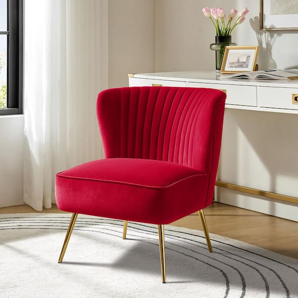 Monica Modern Red Velvet Comfy Living Room Side Chair with Golden Metal Legs