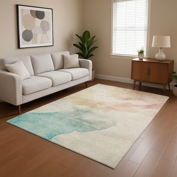 Mayfield Premium Machine Washable Abstract AMF1797 Pearl 5 ft. x 7 ft. 6 in. Area Rug