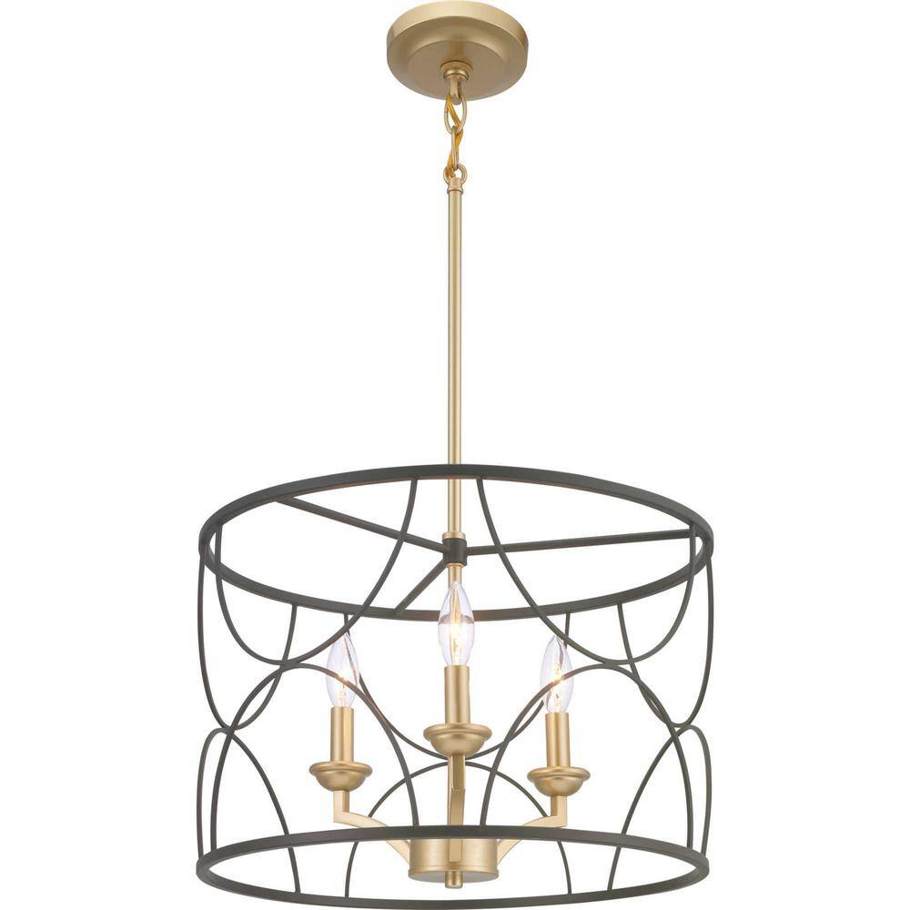 Landree Black and Brass Geometric Cage 3-Light Chandelier
