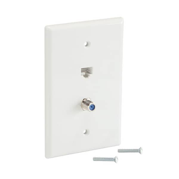 1-Gang Coaxial and Phone Midsize/Midway Nylon Wall Plate, White