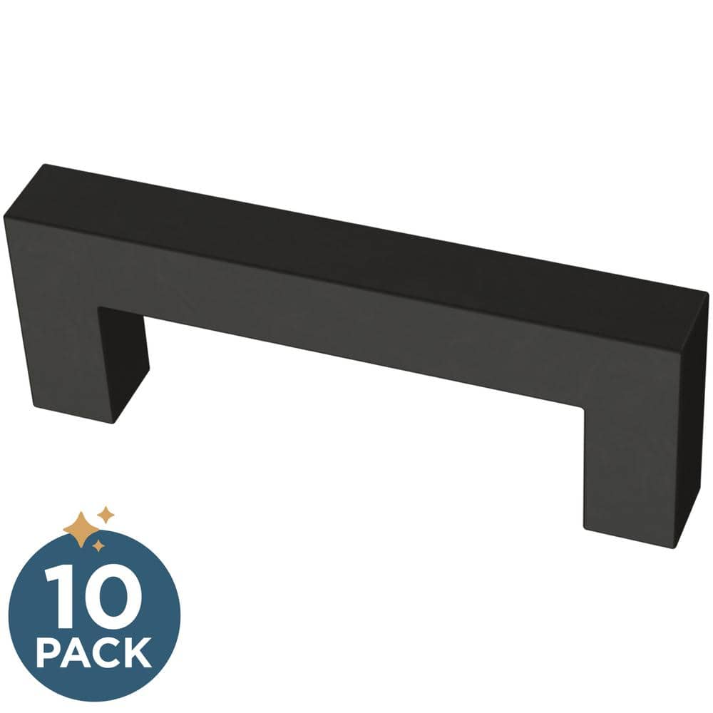 10-Pack Simple Modern Square 3 in. (76 mm) Modern Matte Black Cabinet Drawe