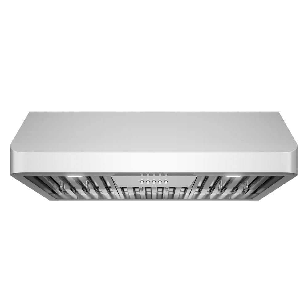 Cosmo 30 in. Ducted Under Cabinet Range Hood in Stainless Steel with Push Button Controls, LED Lighting and Permanent Filters, Silver