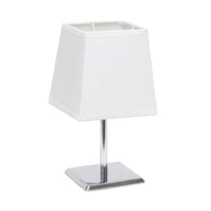 9.7 in. Chrome Mini Table Lamp with White Squared Empire Fabric Shade
