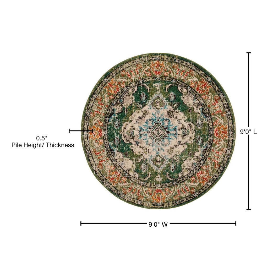 Light Blue Floral Round Synthetic Non-slip Rug