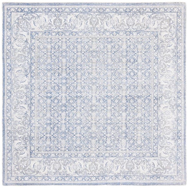 Restoration Vintage 6 ft. x 6 ft. Blue/Ivory Ornate Border Square Area Rug
