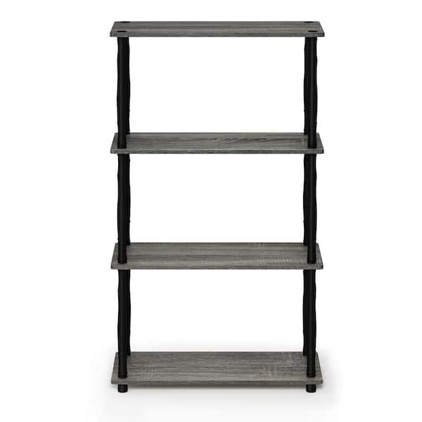 null 43.25 in. French Oak Gray/Black Plastic 3-shelf Etagere Bookcase with Open Back