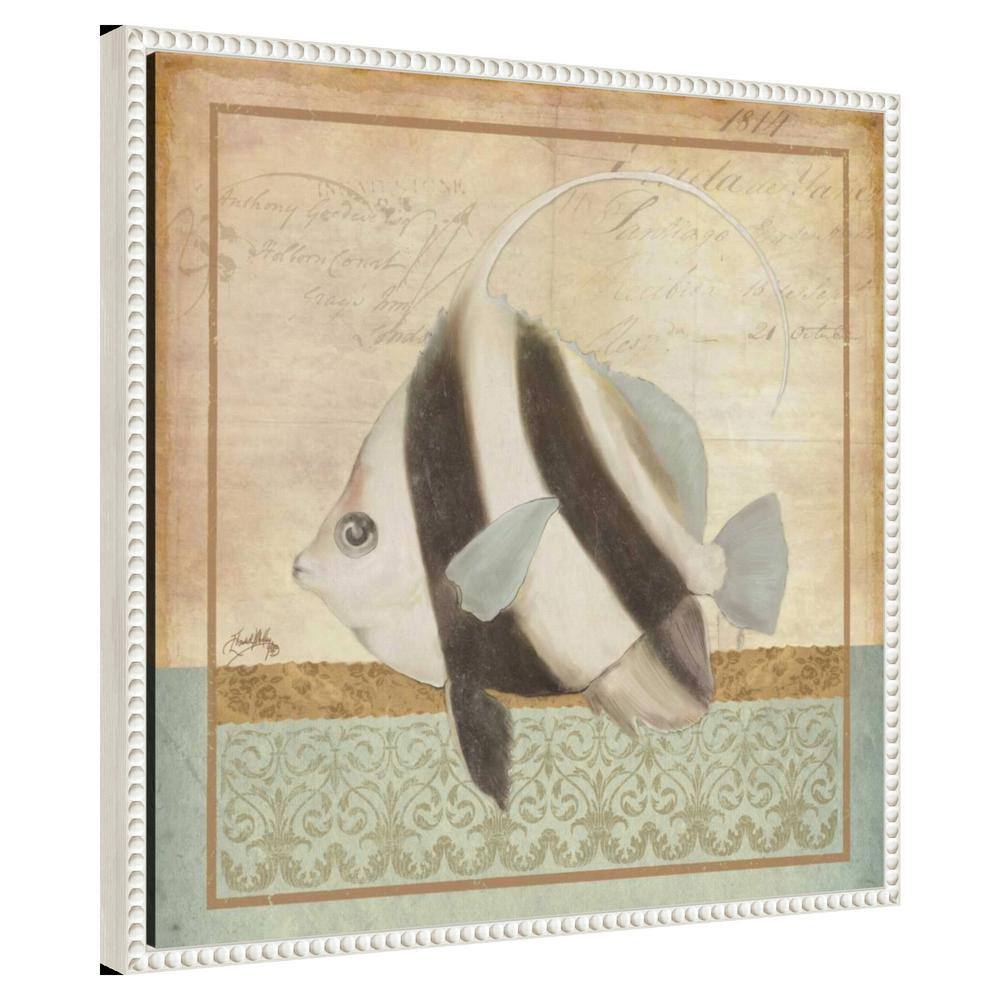 Vintage Nautical Fish Print on Beaded Canvas Frame