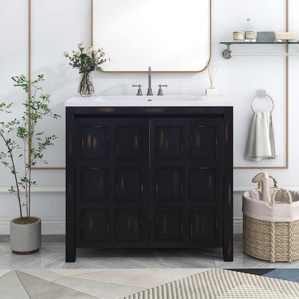 Staykiwi 36 in. W x 18 in. D x 34 in. H Single Sink Freestanding Bath Vanity in Espresso with White Cultured Marble Top