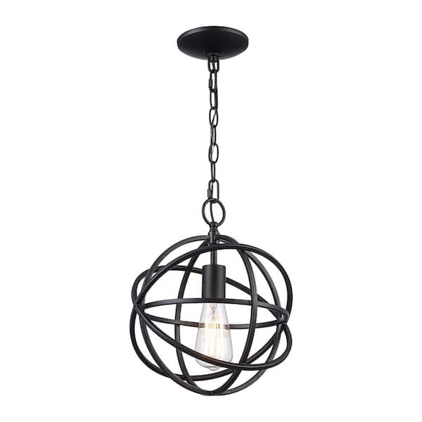 Monteaux Lighting Sarolta Sands 1-Light Black Mini Pendant Light Fixture with Caged Orb Metal Shade