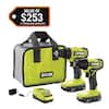 RYOBI ONE+ 18V Cordless 2-Tool Combo Kit with Drill/Driver, Impact Driver, (2) Compact Batteries, and Charger PCL1200K2