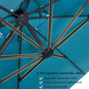 11 ft. Square 2-Tier Aluminum Cantilever 360-Degree Rotation Patio Umbrella with Base, Turquoise Blue